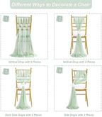 Fanqisi 8ft Long Wedding Chair Sashes 16 Pieces Sage Green Draping Fabric for Ceremony Reception Outdoor Chair Decorations - Image 3