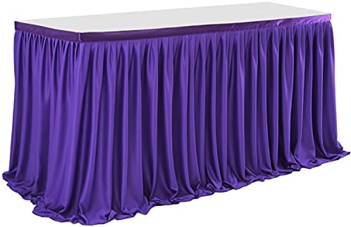 14ft Purple Table Skirt for Rectangle Tables Polyester Table Skirt Desk Skirts Ruffle Table Skirt Cloth for Birthday Party Banquet Purple Theme Party Wedding Bridal Shower Table Skirts - Image 4