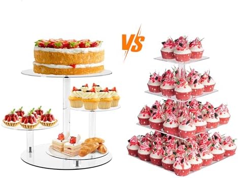 YestBuy Cupcake Stand, Round Cake Stand, 4 Tier Cupcakes and Cakes Comb for 8-12 Inch Cakes, Tiered Cupcake Tree Tower, Clear Dessert Display Stand for Dessert Table Wedding Birthday Party - Image 7
