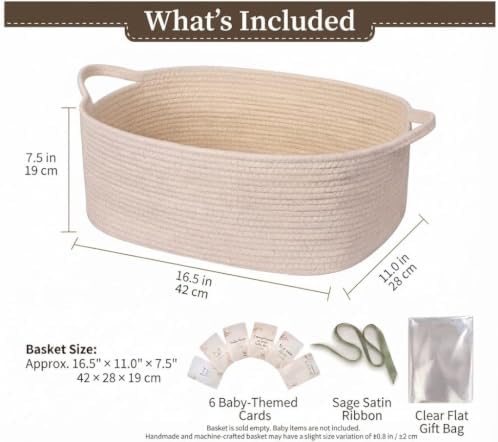 Large Empty Baby Shower Basket Kit with Cotton Rope Basket & Gift Bag - Image 3