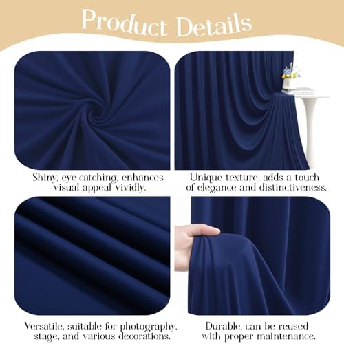 30ft x 10ft Navy Blue Backdrop Curtains, Navy Blue Drapes Backdrop Fabric - Image 4