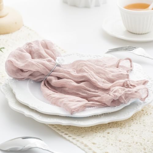 60 Pack Dusty Pink Cloth Napkins 21x21 Inches Dusty Pink Cheesecloth Napkins Set of 60 Washable Dinner Table Napkins for Wedding Bridal Baby Shower Party Rustic Boho Cotton Gauze Party Table Decor - Image 5