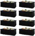 Wish Care 8 Pack Black Spandex Table Clothes for 6 Foot Rectangle Tables, 6FT Wrinkle Free Fitted Tablecloths Ruffles Design Table Cloth for Party, Banquet, Wedding and Events by WishCare