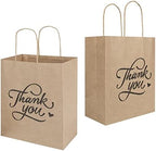bagmad 100 Pack 8x4.75x10 Inch Medium Brown Paper Gift Bags with Handles Bulk, Thank You Kraft Paper Bags for Party Favors Grocery Retail Shopping Wedding Craft Sacks (Plain Natural, 100pcs Count) - Image 3