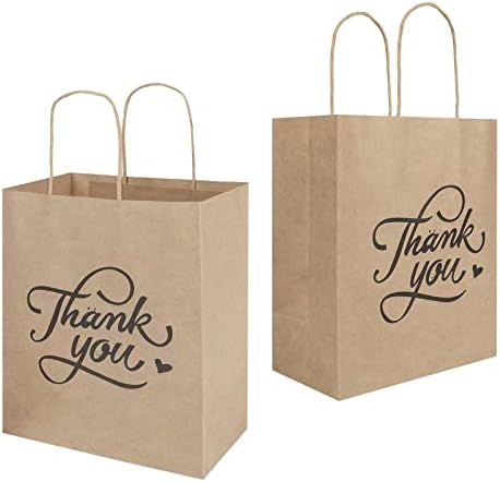 bagmad 100 Pack 8x4.75x10 Inch Medium Brown Paper Gift Bags with Handles Bulk, Thank You Kraft Paper Bags for Party Favors Grocery Retail Shopping Wedding Craft Sacks (Plain Natural, 100pcs Count) - Image 3