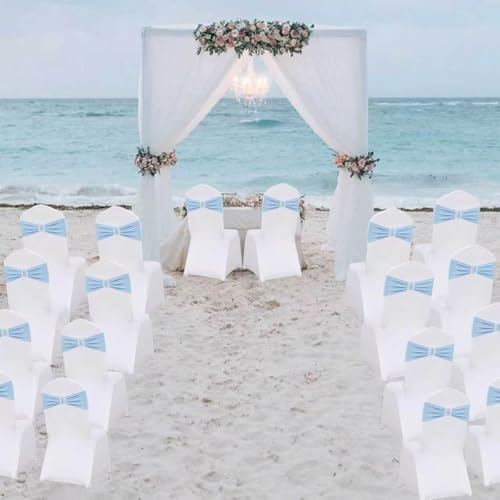 Spandex Baby Blue Chair Sashes Bows 50 PCS Stretch Chair Cover Band - Image 6