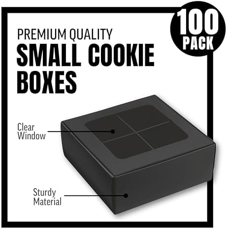 100 pcs Black Mini Cookie Boxes for 4 treats with Window and Dividers, Bakery Boxes, 6 x 6 x 2.4 Inches SMALL Baking Boxes, Square Cookies Box Decorating Supplies for Gift Giving - Image 3