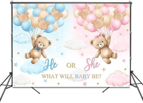 Bear Gender Reveal Backdrop 10x7ft We Can Bearly Wait Gender Reveal Party Decorations Background Pink or Blue Bear Theme Banner Photo Booth Prop - Image 2