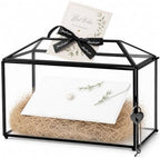 Wedding Card Box with Slot and Lock, 12.6'' Large Black Card Box for Reception, Glass Decorative Card Holder, Reusable Keepsake Storage for Wedding, Party, Baby Showers, Tabletop Decor by Unknown