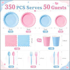 ArtSocket 350 Pack Disposable Tableware for 50 Guests, Pink Blue - Image 3