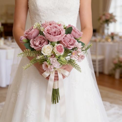 Peonies Artificial Flowers Bulk, 24 Bundles - Dusty Rose - Image 4