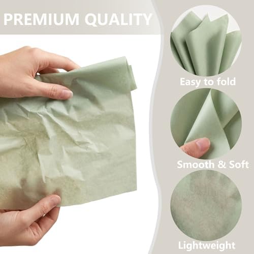 1000 Sheets Sage Green Tissue Paper Bulk, 20"X14" - Image 3