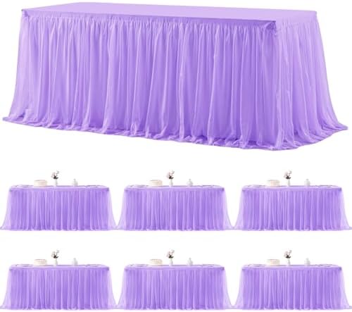 6 Pack Lavender Tablecloths for 6 Foot Rectangle Tables Tulle Tablecloth Light Purple Table Cloth Rectangle 6ft Spandex Lilac Table Cover for Baby Shower Birthday Party Wedding Banquet Table Skirt by HBBMAGIC