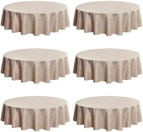 Fitable 6 Pack Nature Linen Round Tablecloths 90 Inch for 36"-72" Tables by Fitable