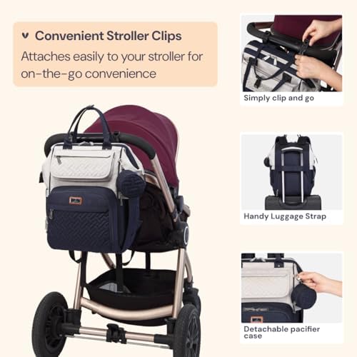BabbleRoo Diaper Bag Backpack, Multifunction Large Bags with Changing Pad & Stroller Straps Pacifier Case, Unisex Stylish Travel Back Pack Nappy for Moms Dads (Stone Gray Blue) - Image 6