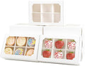 Zealax Bakery Boxes with Window and Dividers Cookie Packaging Small Treats for Gift Giving, Macaron Treat Boxes for Mini Cupcakes, Chocolate Covered Strawberries, White, 30 Pack, 9x6x2.5 Inch by Zealax