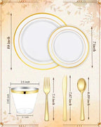 bUCLA 150PCS Gold Plastic Plates Disposable - Heavy Duty Gold Plates Include 25 Dinner & 25 Dessert Plates,25 Forks,25 Knives,25 Spoons&25 Cups for Party, Thanksgiving, Fall Harvest & Autumn - Image 2