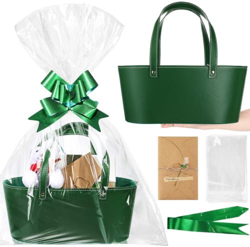 Wonderjune Empty Baskets for Gift Leather Thanksgiving Gift Bags, Green by Wonderjune