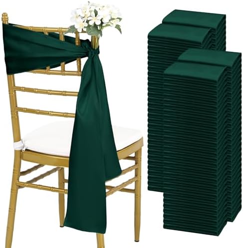 fani 120 PCS Satin Chair Sashes, 7x78 Inch, Emerald Green by fani