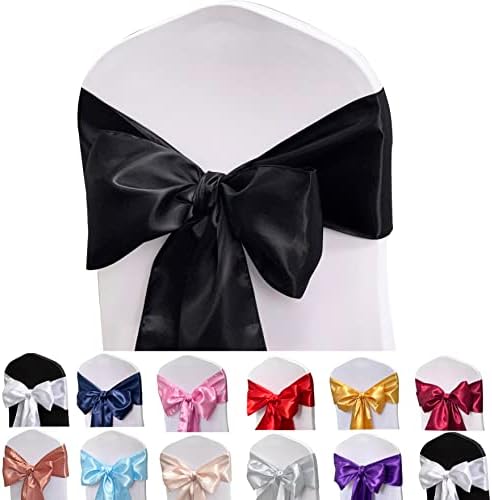 Black Satin Chair Sashes Bows for Chair,7x108inchs,50pcs by Maiangel