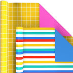 Hallmark Reversible Wrapping Paper Rolls - Checkered, Solids, Stripes, Polka Dots, Flowers, Gift Wrap Paper (Set of 6 Rolls: 150 sq. ft. ttl.) for Birthday, Christmas, Baby Shower, Graduation, All Occasion - Image 5