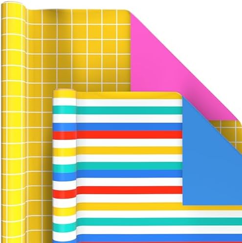 Hallmark Reversible Wrapping Paper Rolls - Checkered, Solids, Stripes, Polka Dots, Flowers, Gift Wrap Paper (Set of 6 Rolls: 150 sq. ft. ttl.) for Birthday, Christmas, Baby Shower, Graduation, All Occasion - Image 5
