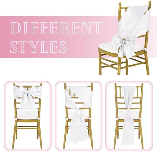 fani 120 PCS Satin Chair Sashes, 7x78 Inch, White - Image 4