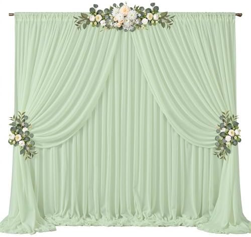 20ft x 10ft Sage Green Backdrop Curtains, Wrinkle-Free Sheer Chiffon Fabric Backdrop Drapes for Wedding Arch Party Ceremony Stage Photo Decoration by WishCare