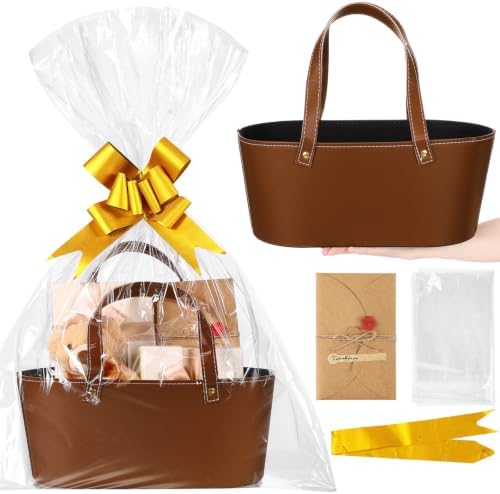Wonderjune Empty Baskets for Gift Leather Thanksgiving Gift Bags, Brown by Wonderjune
