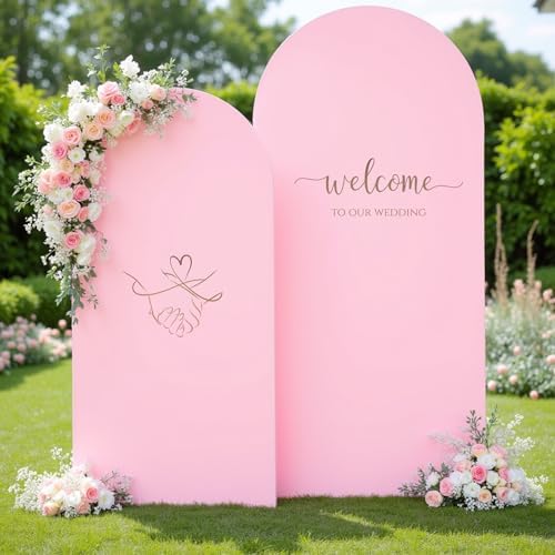 Baby Pink Arch Covers 7.2 and 6ft Party Wedding Light Pink Arch Covers Stretchy Backdrop Set of 2 Baby Shower Bridal Shower Photo Birthday Spandex Arch Stand Cover - Image 2