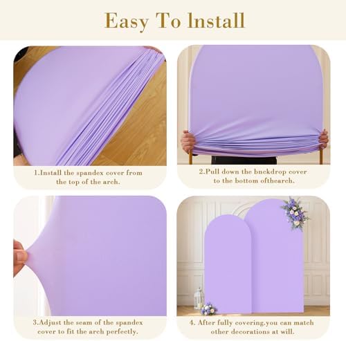 Lavender Photo Arch Backdrop Cover Set of 2-7.2 and 6ft Light Purple Arch Covers Stretchy Backdrop Baby Shower Girls Lilac Spandex Balloon Arch Stand Covers for Birthday Party Wedding Bridal Shower - Image 6