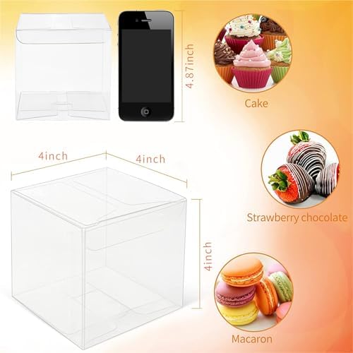COTOPHER 60pcs Clear Macaron Boxes, 4"×4"×4" Clear Gift Box - Image 2
