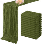 12 Pack Olive Green 10FT Cheesecloth Table Runner Rustic Gauze Cheese Cloth Table Runner for Wedding Bridal Baby Shower Table Decorations Boho Fabric Sheer Birthday Party Decor 20 x 120 Inch Long by FoliafeelHome