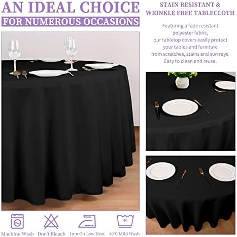 Showgeous 120 Inch Black Round Tablecloths, Polyester Table Covers - Image 6
