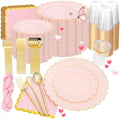 351 PcsPink Scalloped Plastic Plates Dinnerware Set for 50 Guests by WWONDERFUL