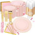 351 PcsPink Scalloped Plastic Plates Dinnerware Set for 50 Guests by WWONDERFUL