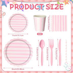 Potchen 220 Pcs Pastel Stripe Plate Party Decor Supplies for 24 Guest - Image 2