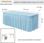 6 Pack Baby Blue Spandex Table Covers 6ft Rectangle Ruffle Skirts for Party - Image 3