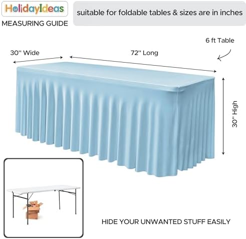 4 Pack Baby Blue Spandex Table Covers 6ft Rectangle Ruffle Skirts for Party - Image 4