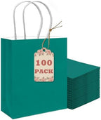 qiqee 100Pcs Paper Gift Bag with Handles Deep Green Party Favor Bags Multiple Uses (8.3"x3"x6", Small Size) by Qiqee