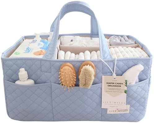 Lily Miles Baby Diaper Caddy Organizer, Quilted Nursery Storage Organizer for Newborn Essentials and Diaper Changing Station, Gift for Baby Shower and Registry Must-Have (Baby Breeze) by LilyMiles
