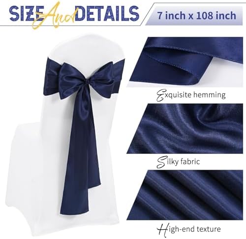 60 PCS Navy Blue Satin Chair Sashes, 7 x 108 Inch - Image 3