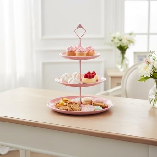 8 Pcs Cake Stands Set Metal Dessert Table Display Tiered Cupcake Holder Candy Donut Fruit Plate Cake Serving Tray Candlestick Display Treats Serving Tower for Wedding Birthday Party Decor (Pink) - Image 6