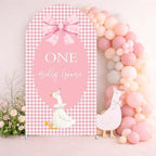 Arch Backdrop Cover One Silly Goose Baby Shower Girl Pink 1st Birthday Party Decors Spandex Stretchy Arch Stand Cover Plaids Cartoon Banquet Props (6.6FT,Bow) - Image 3