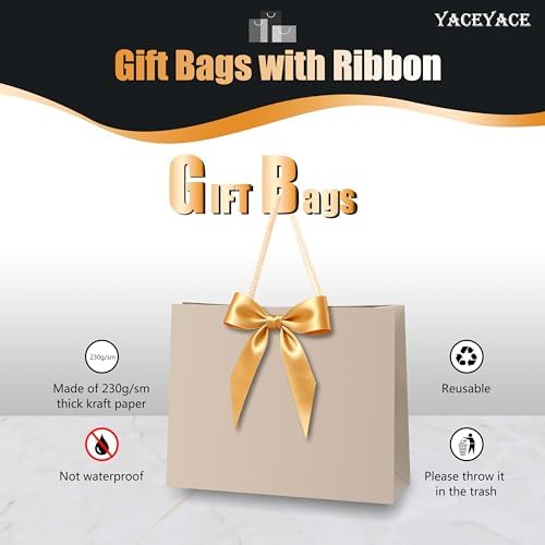 YACEYACE Gift Bags with Bow, 20Pack of Gift Bags Bulk, Ribbon and Card - Image 5