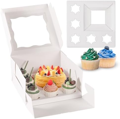 JCD 16 Pcs Valentine’s Day 1+5 Bento Cake and Cupcake Box for a under 6 inch Cake and 5 Cupcakes Box Family Dinner Birthday Party Picnic Gift Boxes Fit 5 Regular Cupcakes and Mini CakeS (1+5/16Pcs) by JCD