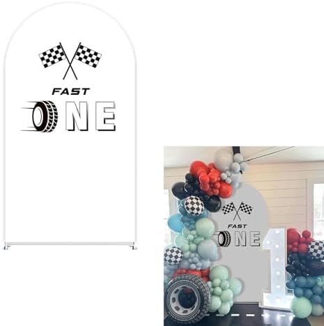 Arch Backdrop Cover for Fast ONE Racing Car Birthday Party Arch Spandex Fabric Cover Checkered Tire Track Car Kids Boys Baby Shower Parties Decors (4364,4x7.2ft) - Image 3