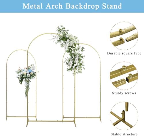 Gawicpy Wedding Arch Backdrop Stand Set Metal Arch Backdrop Stand with Wedding Arch Cover, Wedding Balloon Arch Backdrop Stand for Birthday, Baby Shower, Anniversary (Blue, 4FT+5FT+6FT) - Image 6