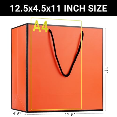EUSOAR Birthday Gift Bag, 25pcs 12.5"x4.5"x11" Orange Paper Bags with Cloth Handles Bulk, Gift Wrap Treat Thank You Shopping Wrapping Bags for Wedding Baby Shower Birthday Party Favor - Image 2
