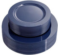 FLOWERCAT 100PCS Blue Plastic Plates - Heavy Duty Blue Disposable Plates for Memorial/Birthday Party/Graducation - Include 50PCS 10.25inch Dinner and 50PCS 7.5inch Dessert/Salad Plates for 50 Guests by FLOWERCAT
